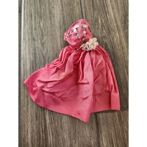 Vintage Barbie Pink Gown Silver Sequins Flower Accent Metal Snap Closure Fair